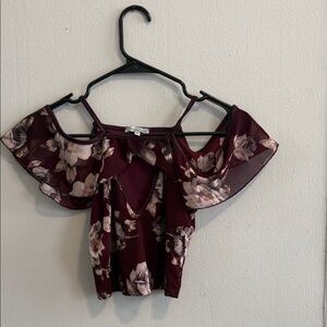 Charlotte Russe Burgundy Floral Cold-Shoulder Blouse